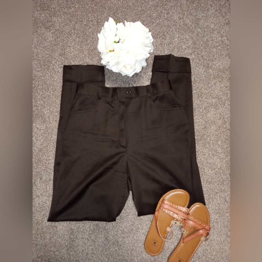 Escada, Vintage,Elegant Brown Straight Leg Cuffed, Women's Trousers, Size 38